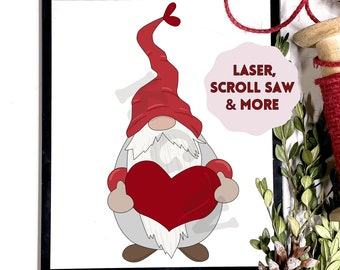 Valentine's Day Gnome Digital Cut File for Laser and Scroll Saw | Valentine's Day Pattern