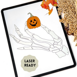 Jack in Hand, Jack O' Lantern and Skeleton Hand Scroll Saw Template | Laser Ready Cut File