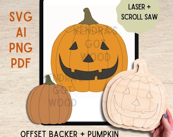Archivo digital de corte láser de calabaza de Halloween, patrón para láser y sierra de calar