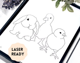 Bunny, Chick & Duck Scroll Saw Template | Laser Ready Cut File