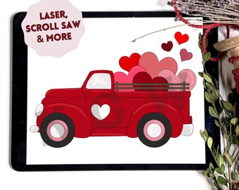 Valentine's Day Old Truck Cut File for Laser or Scroll Saw | Valentine's Day Truck Pattern