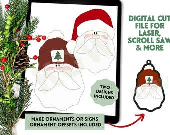 Santa Pair File Bundle for Laser or Scroll Saw | Santa in Beanie or Santa Hat Digital Cut File | Christmas Laser and Scroll Saw Pattern