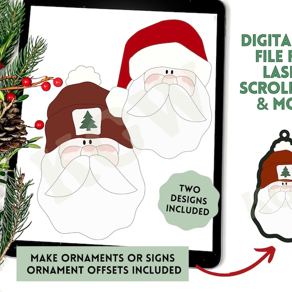 Santa Pair File Bundle for Laser or Scroll Saw | Santa in Beanie or Santa Hat Digital Cut File | Christmas Laser and Scroll Saw Pattern