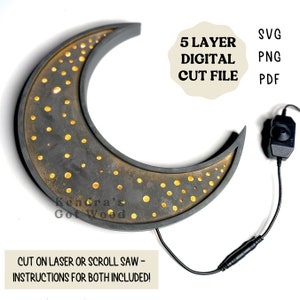 Arquivo de corte Moon Light: modelo de serra de fita e laser em camadas (arquivo de corte digital)