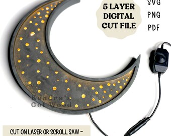 Moon Light Cut File | Layered Digital Cut Pattern for Lightup Moon | Scroll Saw & Laser Template SVG