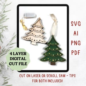 Light Up Christmas Tree Ornament, Digital Cut Files for Laser and Scroll Saw