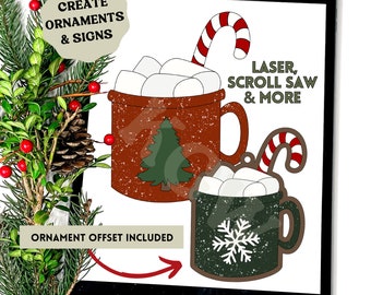 Hot Cocoa File for Laser or Scroll Saw | Hot Chocolate Ornament Digital Cut File | Christmas Laser and Scroll Saw Pattern