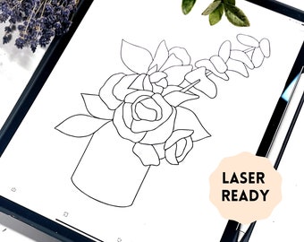 Floral with Vase Scroll Saw Template | Laser Ready Cut File