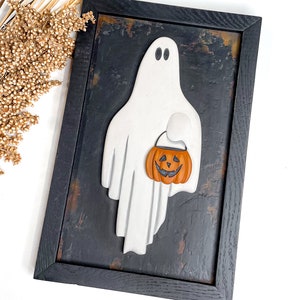 Ghost with Pumpkin Candy Bucket Scroll Saw Template Laser Ready Digital Cut File image 3