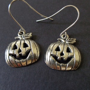 Silver Pumpkin Earrings You Choose Ear Wires - Halloween Earrings, Halloween Jewelry, Jack O' Lantern Earrings, Pumpkin Costume Accessory