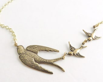 Gold 3 Birds Necklace You Choose Length - Sparrow Necklace, Bird Jewelry, Mother's Day Gift For Mom of 2, Mother's Necklace, Cottagecore