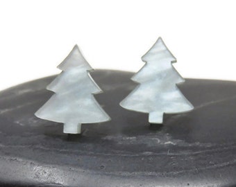 Silver Ripple Christmas Tree Earrings On Hypoallergenic Stainless Steel Studs You Choose Backs, Christmas Gift For Her, Stocking Stuffer.