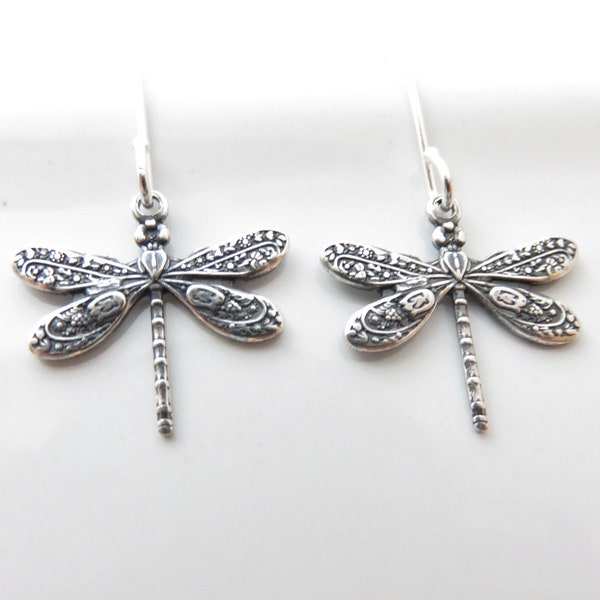 Small Silver Dragonfly Earrings Your Choice Of Ear Wires - Sterling Silver, Hypoallergenic, Lever Back, Insect Jewelry, Dainty Earrings