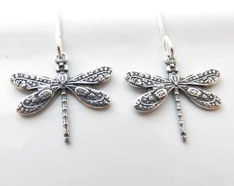 Small Silver Dragonfly Earrings Your Choice Of Ear Wires - Sterling Silver, Hypoallergenic, Lever Back, Insect Jewelry, Dainty Earrings