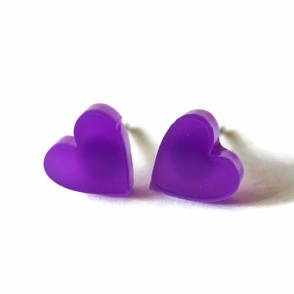 Small Purple Heart Stud Earrings on Hypoallergenic Posts You Choose Backs, Purple Heart Earrings, Valentine's Day Jewelry, Mother's Day Gift