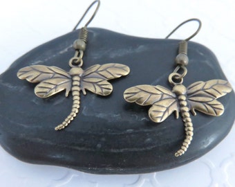 Brass Dragonfly Earrings You Choose Ear Wires - Cottagecore Earrings, Insect Jewelry, Dragonfly Jewelry, Dragonfly Gifts For Her, Twee