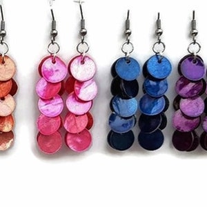Waterfall Mussel Shell Earrings You Choose Color & Ear Wire, Sterling Silver, Hypoallergenic, Lever Back, Beach Wedding Bridesmaid Jewelry