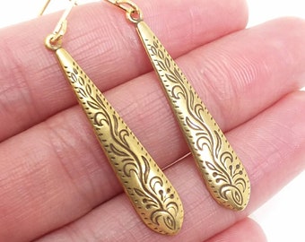 Gold Victorian Teardrop Earrings You Choose Ear Wires - 14K Gold, Lever Back, Brass, Gold Dangle Earrings, Vintage Inspired Bohemian Jewelry