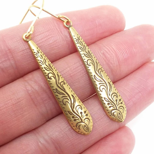 Gold Victorian Teardrop Earrings You Choose Ear Wires - 14K Gold, Lever Back, Brass, Gold Dangle Earrings, Vintage Inspired Bohemian Jewelry
