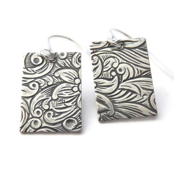 Embossed Silver Earrings You Choose Ear Wires, Sterling Silver, Hypoallergenic, Lever Back, Silver Dangle Earrings, Minimalist Jewelry, Twee