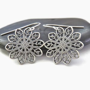 Silver Filigree Dangle Earrings You Choose Ear Wires, Sterling Silver, Hypoallergenic, Leverback, Boho Chic & Vintage Inspired Jewelry