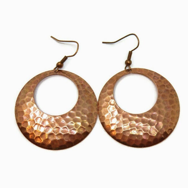 Big Hammered Antiqued Copper Hoop Earrings - You Choose Ear Wires, Bohemian Jewelry, Hippie Earrings, Boho Dangle Earrings, Copper Jewelry