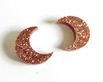 Sparkly Moon Earrings - Rose Gold Glitter Crescent Moon Stud Earrings On Hypoallergenic Posts, Celestial Jewelry, Moon Goddess Jewelry