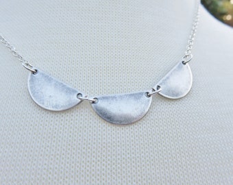 Silver Half Circles Necklace You Choose Length, 3 Semicircle Jewelry, Three Half Moons Necklace, Modern Geometric Necklace, Scallop Necklace