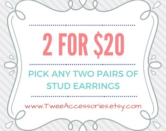 2 Pack Of Stud Earrings - Your Choice Of Studs On Hypoallergenic Posts, Flower Studs, Laser Stud Earrings, Kawaii Jewelry, Celestial Jewelry