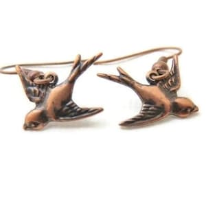 Little Bird Earrings In Antiqued Copper You Choose Ear Wires, Leverback, Sparrow Earrings, Bird Jewelry, Cottagecore Jewelry, Copper Jewelry