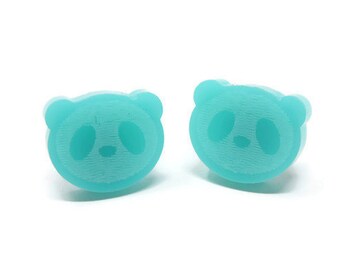 Aqua Panda Ohrstecker auf hypoallergenen Edelstahlpfosten, die Sie wählen, Laser Cut Ohrstecker, Kawaii Schmuck, Panda Bär Geschenk