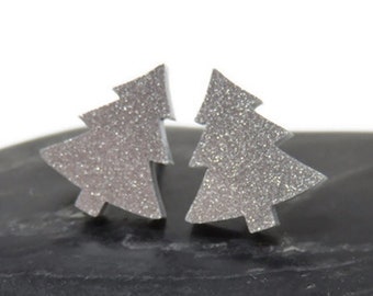 Silver Christmas Tree Earrings On Hypoallergenic Stainless Steel Studs You Choose Backs, Christmas gift for her, Stocking stuffer for girls