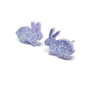 Silver Bunny Earrings On Hypoallergenic Studs You Choose Backs Silver Glitter Rabit Stud Earrings, Laser Cut Kawaii Jewelry, Easter Gift image 5