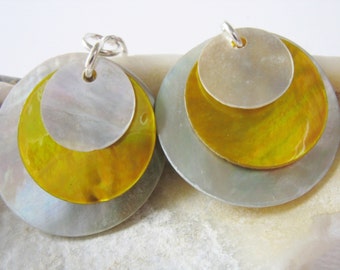 Mussel Shell Earrings - Natural & Yellow Shell Disc Earrings You Choose Ear Wire, Sterling Silver, Hypoallergenic, Lever Back, Beach Jewelry