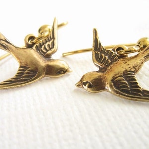 Gold Bird Earrings You Choose Ear Wires - 14K Gold, Lever Back, Bird Jewelry, Bohemian Jewelry, Small Swallow Earrings, Sparrow Earrings