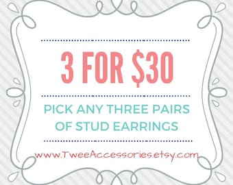 3 Pack Of Stud Earrings - You Choose Three Pairs On Hypoallergenic Posts, Flowers, Laser Cut Acrylic, Whimsical Cutecore Jewelry