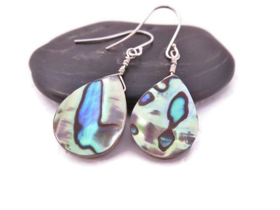 Teardrop Paua Abalone Shell Earrings in Gold Green & Blue You - Etsy