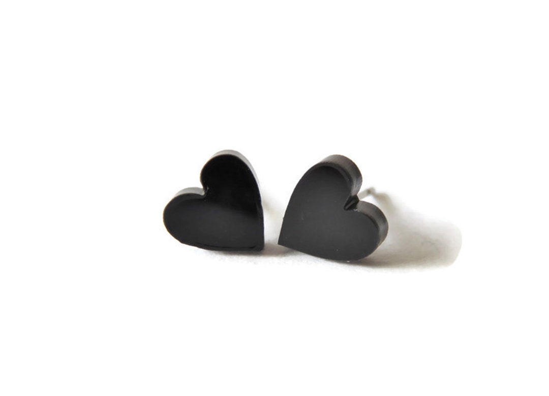 Small Black Heart Stud Earrings You Choose Backs, Black Heart Earrings on Hypoallergenic Posts
