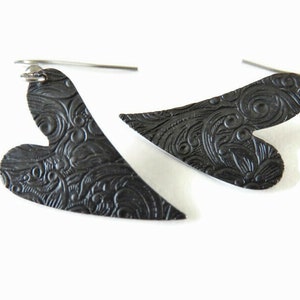 Black Heart Earrings You Choose Ear Wires, Embossed Heart Jewelry, Valentine&#39;s Day Gift For Girlfriend or Wife, Mother&#39;s Day Gift For Mom