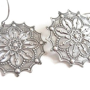 Big Silver Filigree Earrings You Choose Ear Wires - Sterling Silver, Hypoallergenic, Sensitive Ears, Bohemian Jewelry, Hippie Earrings