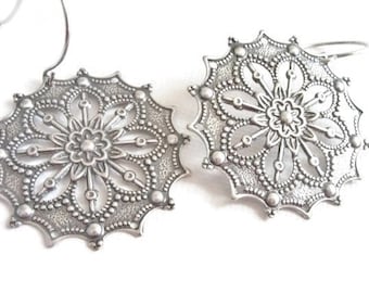 Pendientes grandes de filigrana de plata con alambre a elegir: plata de ley, hipoalergénicos, para orejas sensibles, joyería bohemia, pendientes hippies.