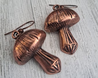 Copper Mushroom Earrings You Choose Ear Wires, Cottagecore Earrings, Mushroom Jewelry, Nature Jewelry, Boho Jewelry, Mushroom Gifts for Her