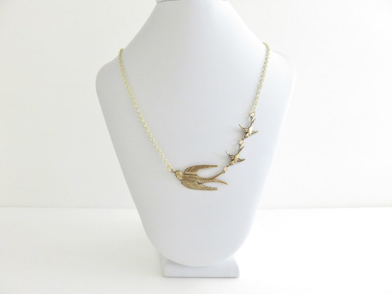 Gold 3 Birds Necklace You Choose Length Sparrow Necklace, Bird Jewelry, Mother's Day Gift For Mom of 2, Mother's Necklace, Cottagecore image 5