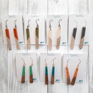 Wood and Resin Teardrop Earrings You Choose Ear Wires - Sterling Silver, Stainless Steel, Lever Back, Bohemian Jewelry, Boho Earrings