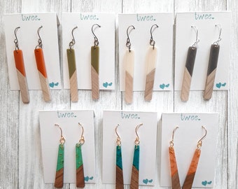 Wood and Resin Teardrop Earrings You Choose Ear Wires - Sterling Silver, Stainless Steel, Lever Back, Bohemian Jewelry, Boho Earrings