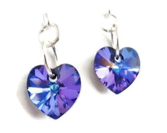 Crystal Heart Earrings You Choose Ear Wires - Sterling Silver, Hypoallergenic, Lever Back, Valentine's Day Gift For Wife