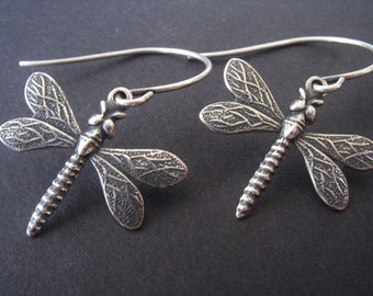 Silver Dragonfly Earrings You Choose Ear Wires - Sterling Silver, Lever Back, Hypoallergenic For Sensitive Ears, Bohemian Insect Jewelry