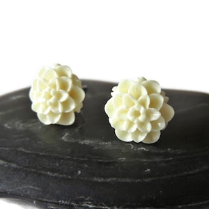 Ivory Flower Stud Earrings You Choose Backs, White Dahlia Earrings, Valentine's Gifts, Wedding Jewelry, White Flower Bridesmaid Earrings