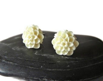 Ivory Flower Stud Earrings You Choose Backs, White Dahlia Earrings, Valentine's Gifts, Wedding Jewelry, White Flower Bridesmaid Earrings