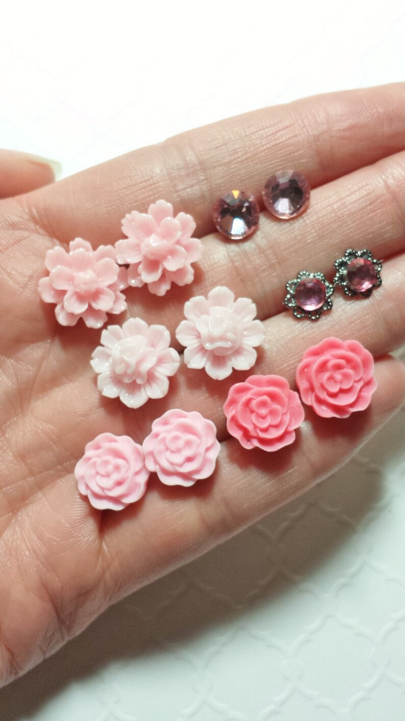 2 Pack Of Stud Earrings Your Choice Of Studs On Hypoallergenic Posts, Flower Studs, Laser Stud Earrings, Kawaii Jewelry, Celestial Jewelry image 3